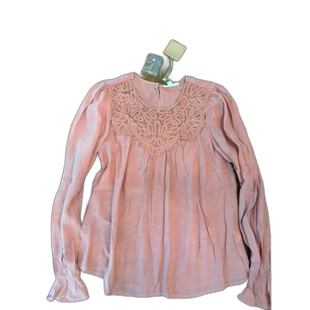 TitlNWT Blu Pepper Dusty Rose Crochet Boho Blouse S